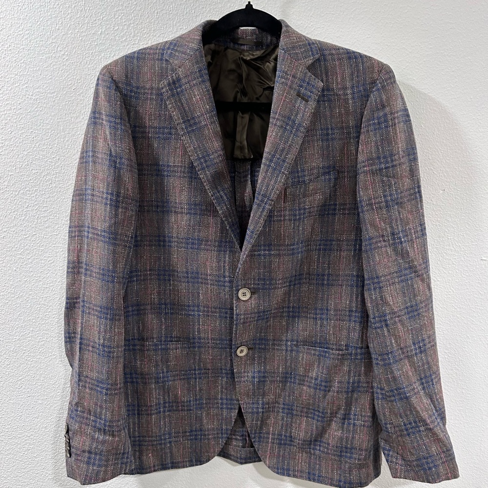 Blue and Brown Sport Coat with Classic Plaid Design